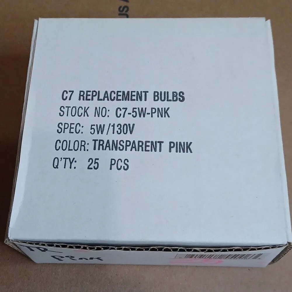 C7 5W Light Pink Box of 25 Replacement Bulbs Transparent 130v NOS Show Craft